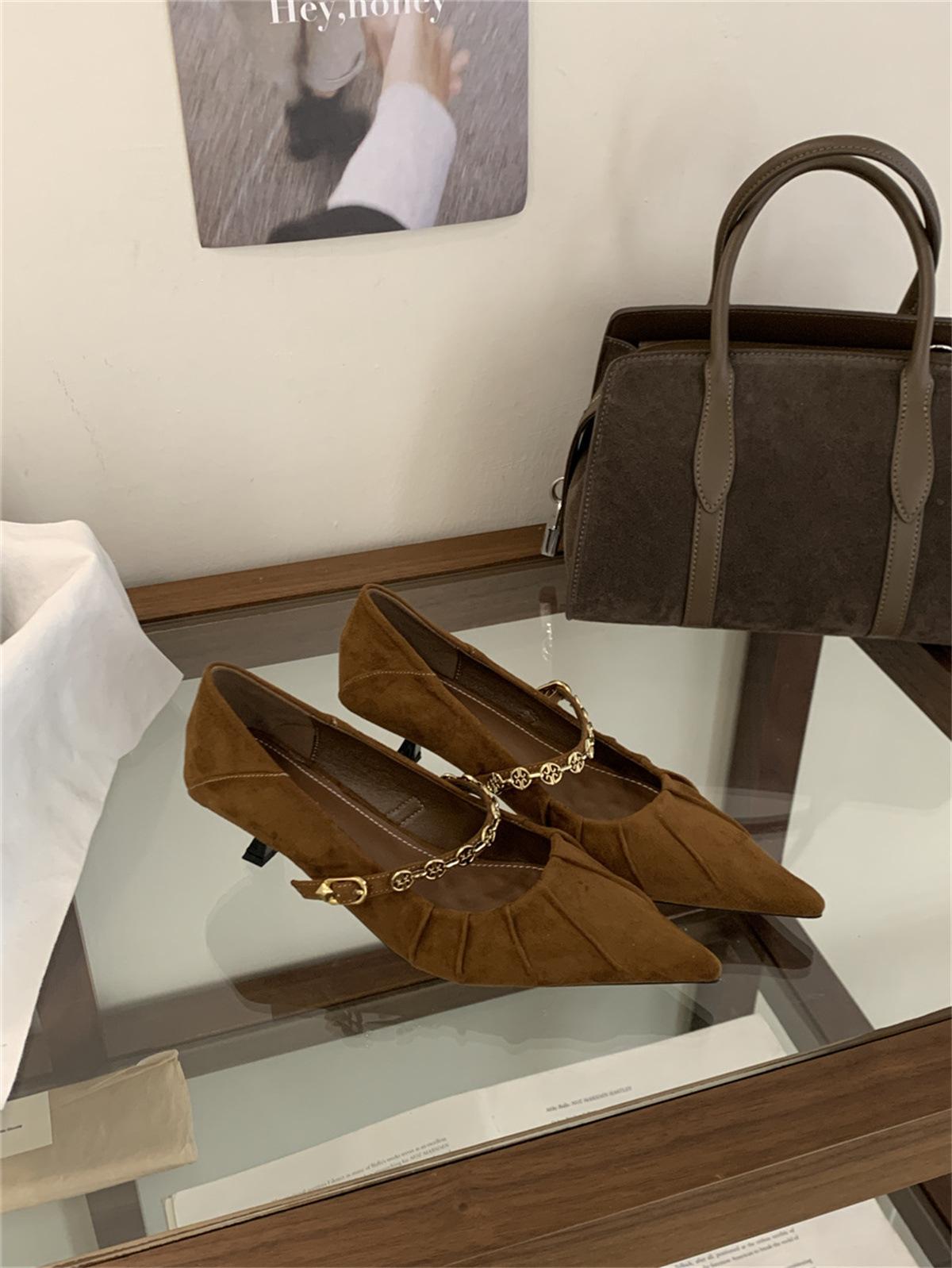 

2025 autumn new chain pointed shallow mouth single shoes women s high heels one pedal wine glass and work shoes fashion 39 хакі