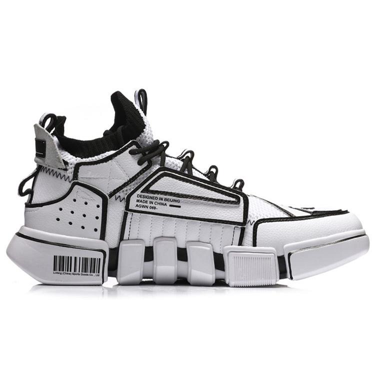 Li Ning Abrasion Resistant Breathable Mid Top Vintage Basketball Shoes Men's White Black AGBN069-1