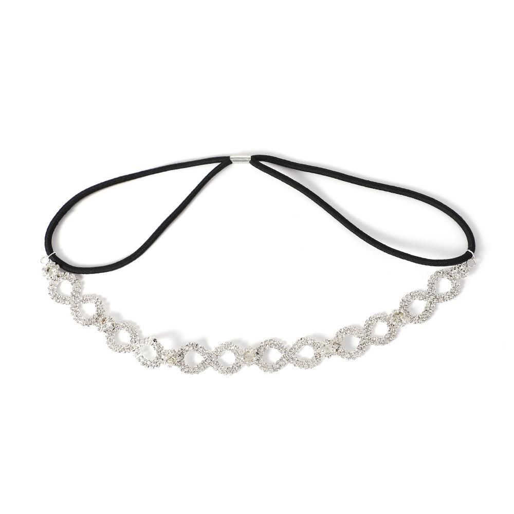 Handmade Silver Rhinestone Bridal Headband - Elastic Fashion Headdress