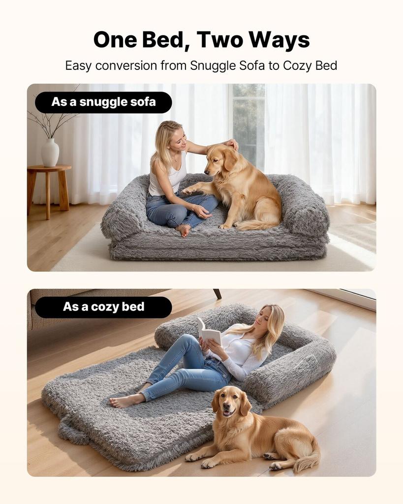 Human Dog Bed, 1810 x 1110 x 240 mm Orthopedic Memory Foam Human Sized Dog Bed, Humans Pet Beds with Side Pocket, Handle & Zipper, Removable