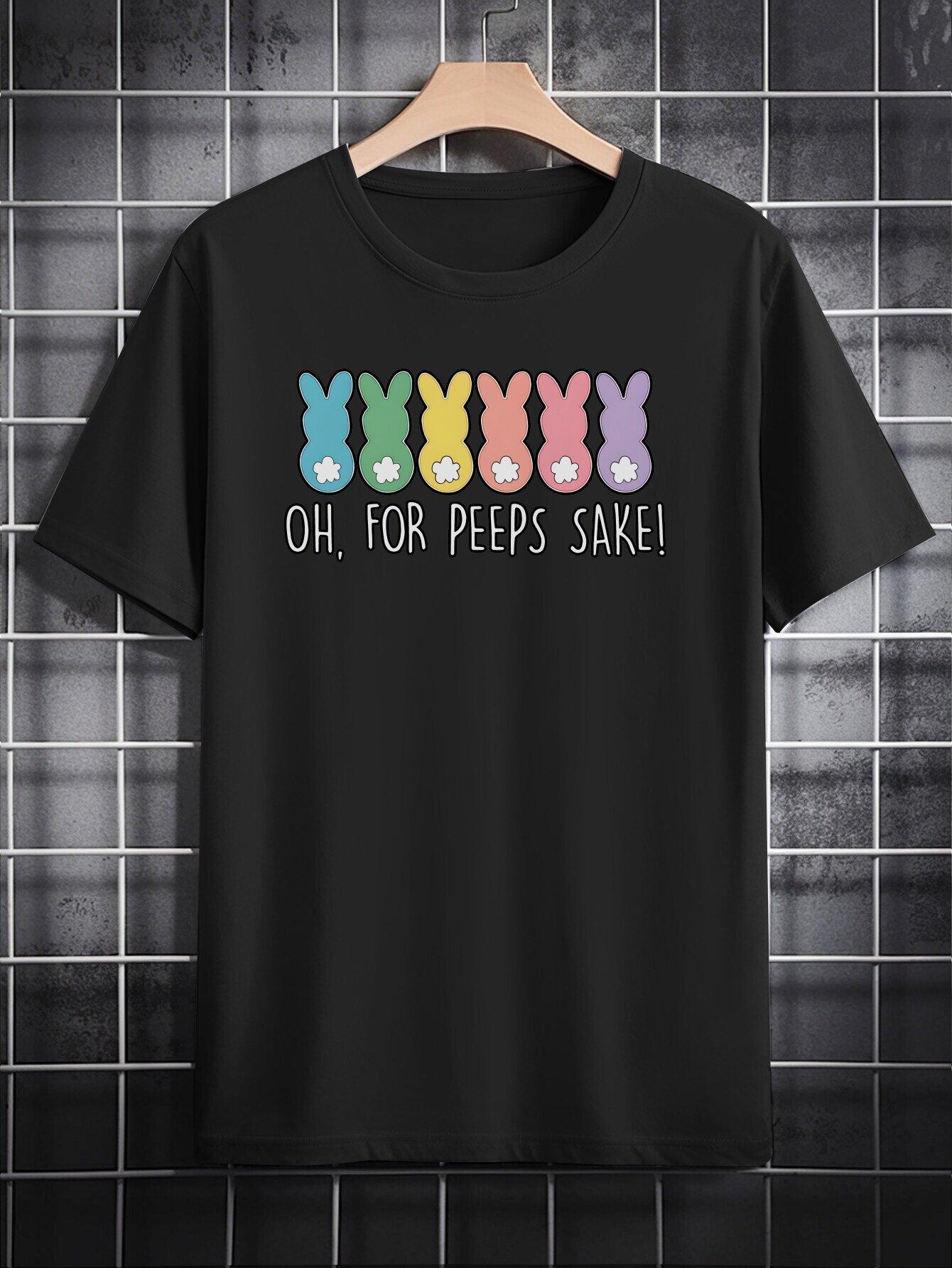 Casual Crew Neck T-shirt with Colorful Bunny Print -  Oh S