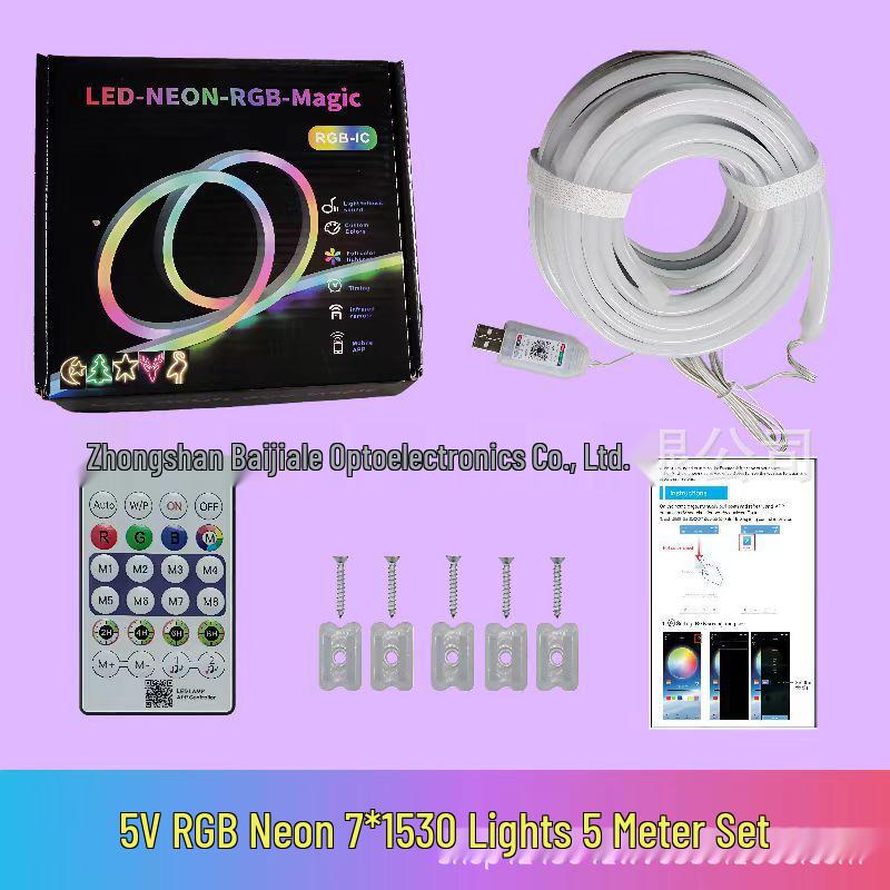5V Flexible Neon LED Strip Light - Color-Changing, USB Bluetooth, Outdoor Waterproof, Horse Racing Model.