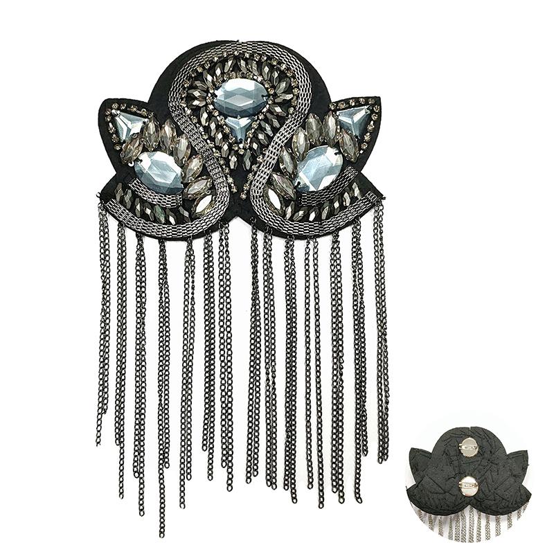 Brooch Pin Bead Long Tassel Chain Electroplating Decor DIY Men Women Bling Epaulette Clothing Shoulder Jewelry