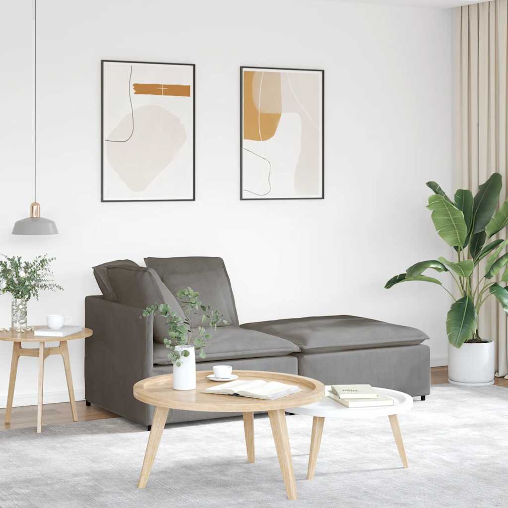 Modular Sofa with Footstool and Cushions Cord Fabric Light Grey