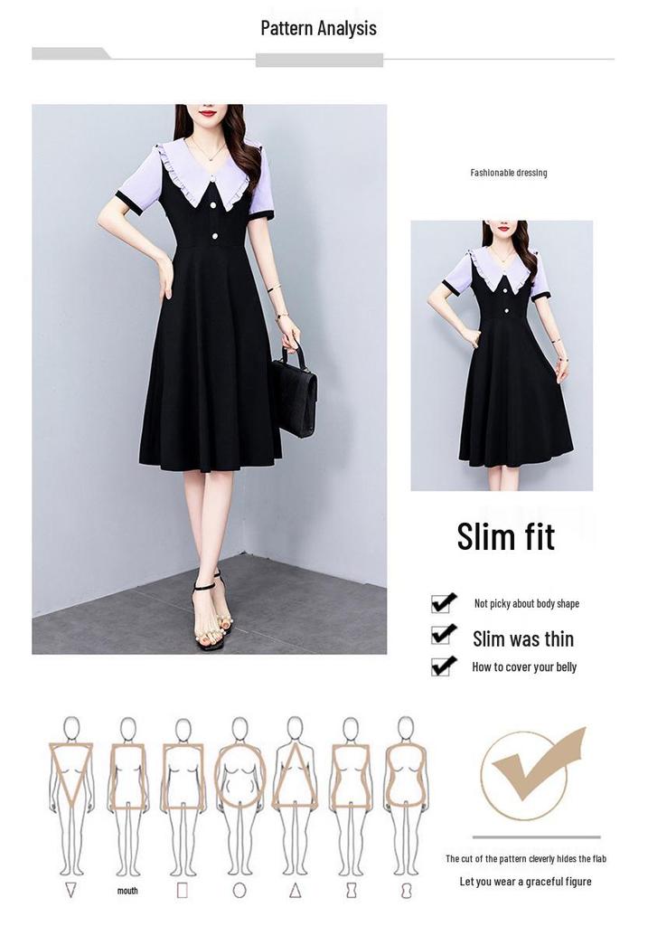 Stylish Slimming Plus Size Women's Mid-Length Summer Dress with Short Sleeves