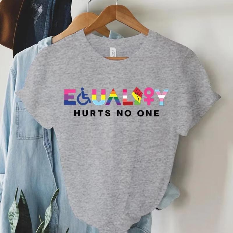 New Feminist Equality Hurts No One LGBTQ Print T Shirts Women Casual Round Neck Tees Top Summer Cool Loose Short Sleeve