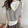 Open Run V Neck Ribbed Stripe Knit Vest