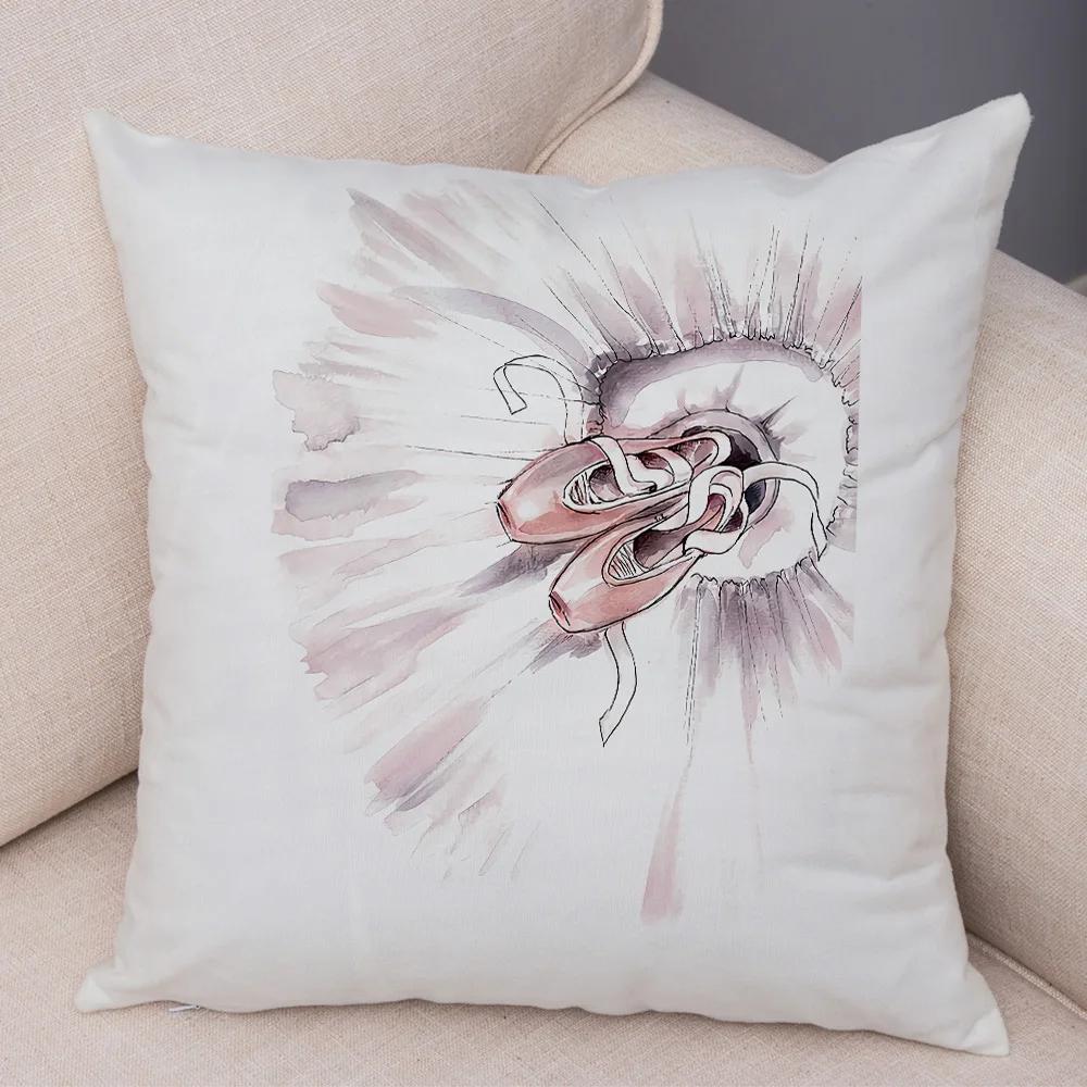 Cute Cartoon Children Pillow Case for Sofa Home Soft Plush Pillowcase Nordic Style Decor Pink Ballet Girl Cushion Cover