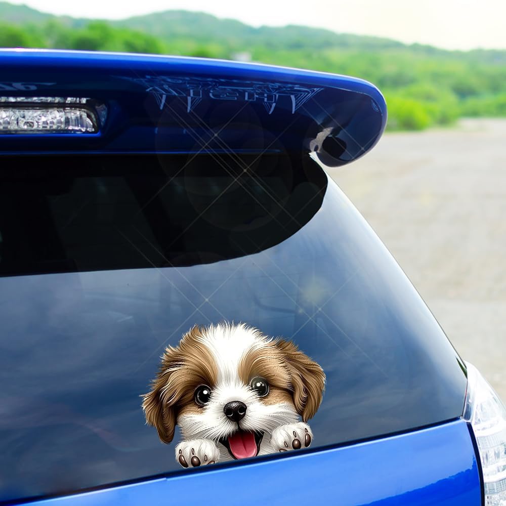 Cute Animal Dog Car Sticker Waterproof PVC Double-Sided Printed Puppy Car Decal Funny Dog Peeking Decal for Car Window Bumper Truck Wall Laptop Car