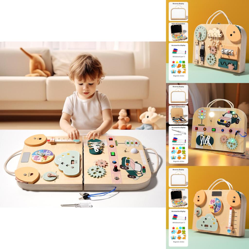 Early Learning Led Busy Board With Wooden Material And Interactive Switch For Preschool Kids