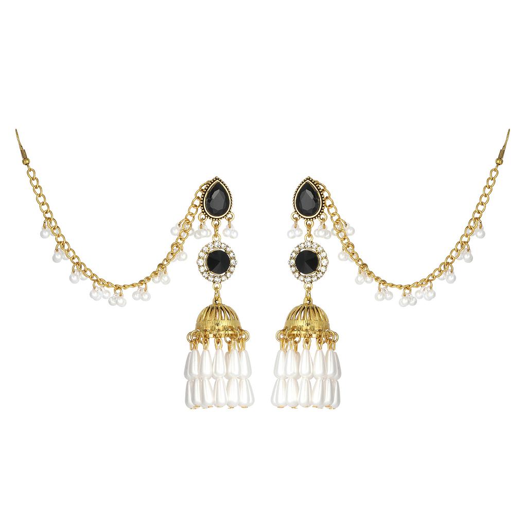 Hot-selling Bohemian Ethnic Style Earrings Women's Diamond-encrusted Flower Bells Fringed Earrings European and American Retro Earrings