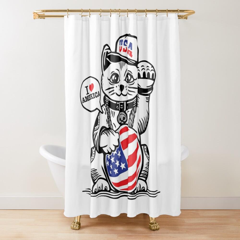 Japan Lucky Fortune Cat Shower Curtain Gold Coin Bathroom Decoration With Hook Polyester Fabric Waterproof Shower Curtain Hooks W60H190(CM)-1 Pcs