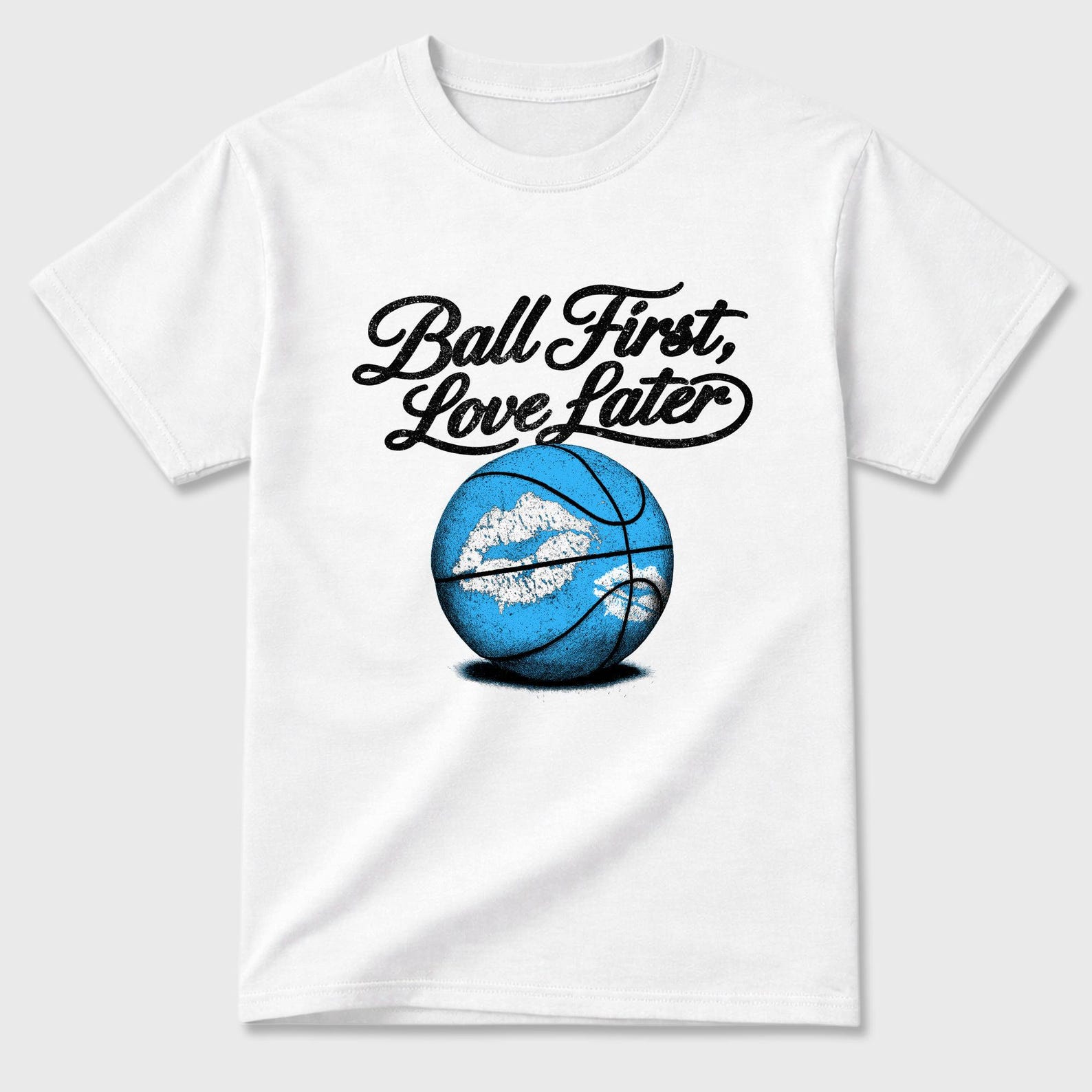 Ball First Kiss Later graphic tee. Streetwear Brand Graphic T-Shirt. Foams Pro University Blue S
