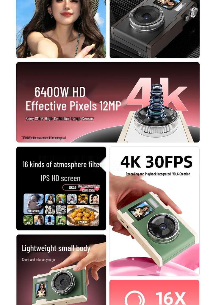 26-Year Explosive Dual-Screen Digital Camera with Cold White Skin Filter, Beauty Vlog Close-Up Light