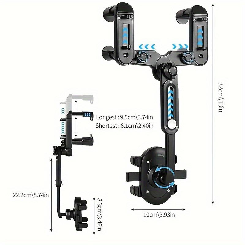 1 Stück Schwarz 360° Drehbarer Auto Rückspiegelhalterung, Verstellbarer Teleskop GPS & Smartphone Halter, Unterstützt 4-7 Zoll Geräte
