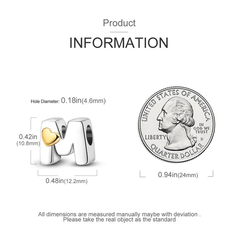 Charms Originale Heart English Alphabet Series Bead Fits Bracelets Necklace Women Charm Copper Luxury Diy Jewelry Gifts