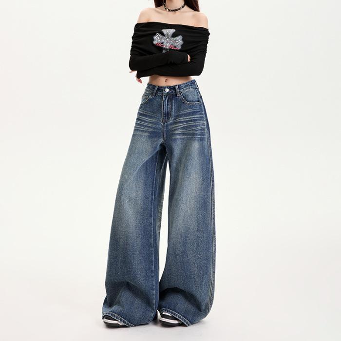 

High Street Весна Новые свободные широкие женские весенние джинсы с высокой талией и облегающими широкими штанинами Повседневные женские джинсы S