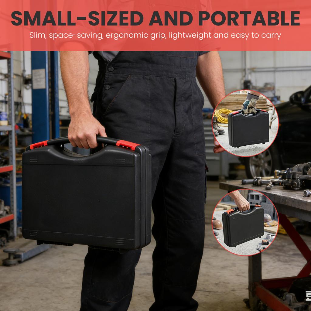 Small Hard Case Bag Portable Plastic Tool Storage Box with Dual Latch Shatterproof Hard Carrying Case for Household Workshop Car