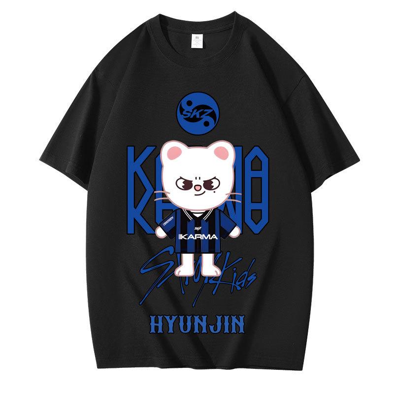 2025 KPOP KARMA HYUNJIN Cartoon Print Oversized T Shirt Women Korean Fashion Fans Cotton Hip Hop Tee Shirt Harajuku Tops