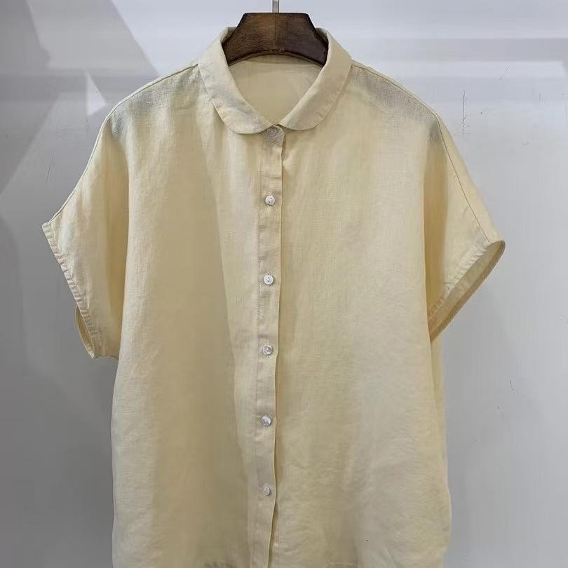 1116 summer new women's lapel Japanese cotton shirt loose shirt linen top cardigan literary style ins