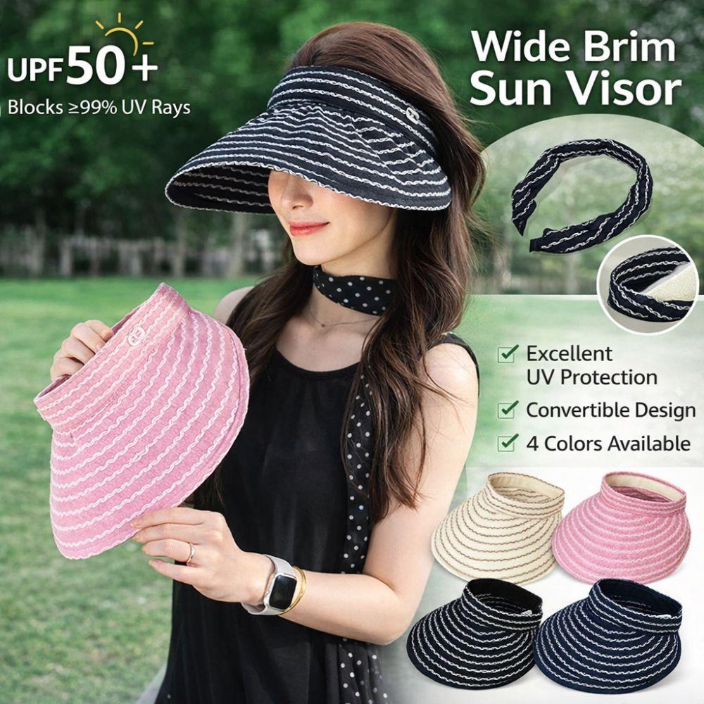 Wide Brim Women'S Stripe Sun Hat Empty Top Folding Headband Sun Visor Hat Uv Protection Quick-Drying Bucket Hat Summer Outdoor