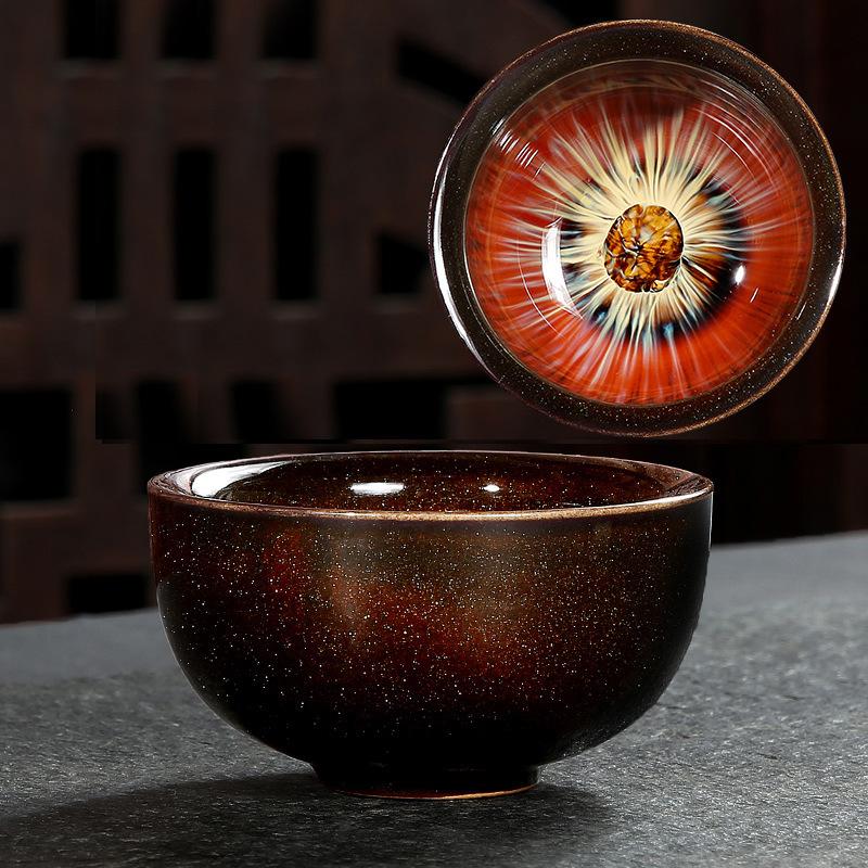 Ručně vyráběný kameninový čajový šálek v japonském stylu, změna glazury v peci, černý, malý, jeden šálek, miska na čaj Puer, starobylý meditační šálek, čajová souprava Kung Fu