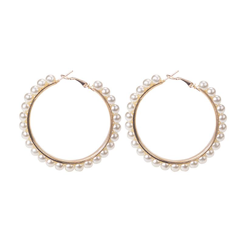 Gold And Silver Geometric Woven Pearl Rice Bead Earrings, Fashion Trend Earrings Retro