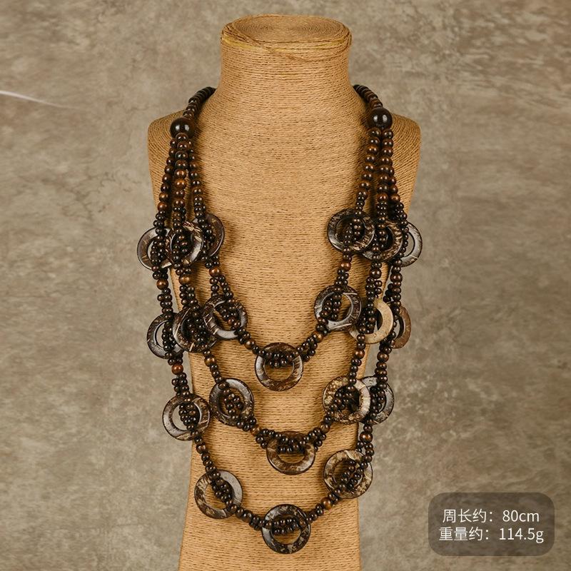 Bohemian coconut shell necklace retro multi-layered wearing long sweater chain women's niche holiday style accessories