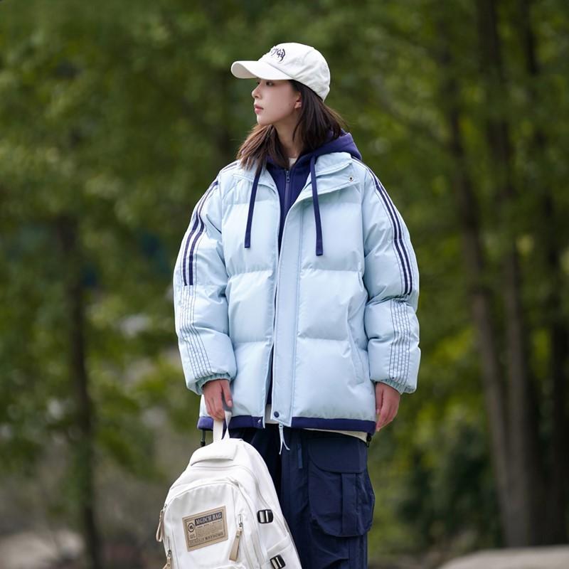 Striped Contrast Color Fake Two-piece Hooded Down Cotton Coat for Women Winter New Cotton Coat Thickened Cotton Jacket