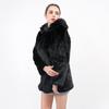 Women's Mid-Length Faux Mink Coat with Hood and Fox Fur Collar - Korean Style