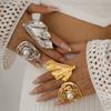Irregularly Wound Imitation Pearl Opening Ring, Niche Butterfly Leaf Alloy Wind Ring Female