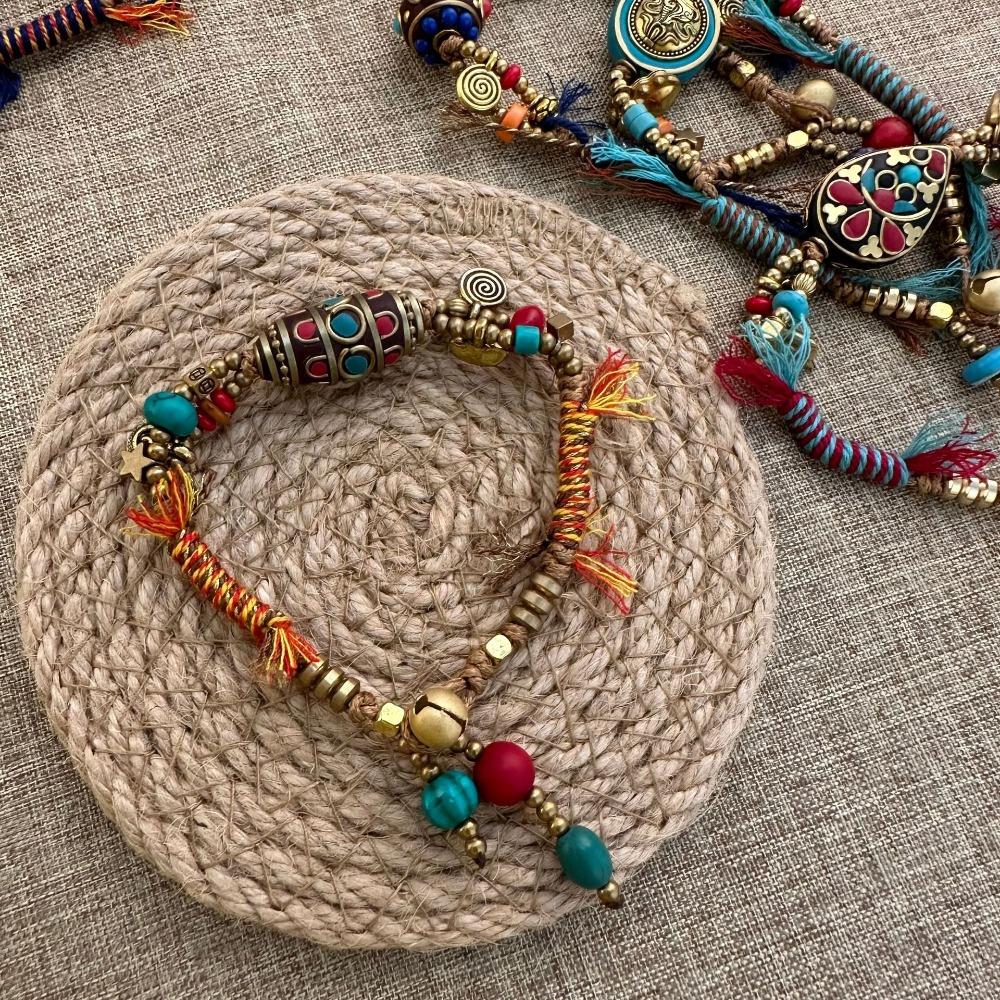 Copper Ethnic Style Bracelet Bohemian Beads Braided Bracelet Ancient Style Woven Hand Rope Couple