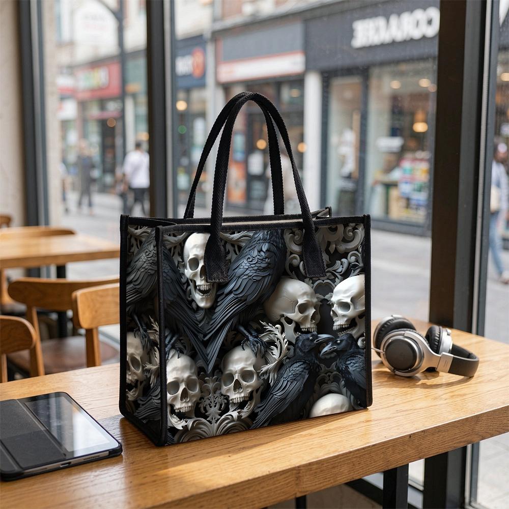 Gothic Skull Raven Pattern Daily Tote Bag Dark Style Fashion Casual Shoulder Bag