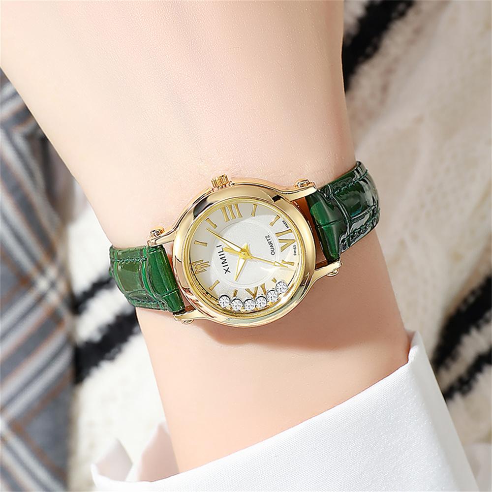 Simple Roller Ball Quartz Watch Business Leather Women's Dress Clock Wristwatch