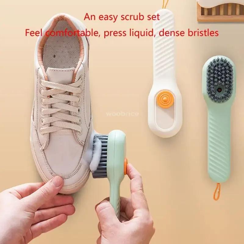 Liquid-Added Shoe Brush, Multifunctional Shoe Cleaning Brush Household Push-Type Liquid-Discharging Soft-Bristled Laundry