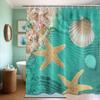 Beach Shower Curtain Ocean Beachy Sea Shell Coastal Teal Bathroom Decor, Waterproof Cloth Fabric With Hooks 70" W X 72" L