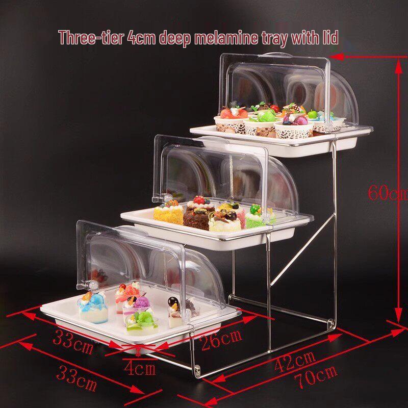 Aokewen 3-Tier Buffet Display Stand with Melamine Plates and Lid