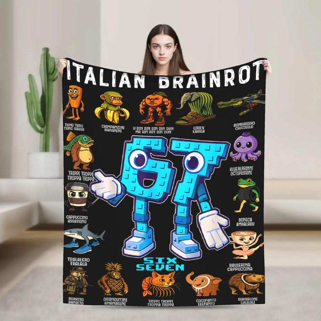 Funny Italian Brainrot Meme Six Seven Birthday Blanket Soft Plush Throw for Sofa Bed Flannel Blanket Gift for Girls