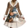 Women's Casual V-neck Christmas Print Plush Long-Sleeve Casual Dress