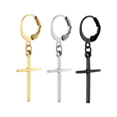 Small Hoop Earrings Simple Cross Ear Jewelry For Women Men Punk Party Accessories