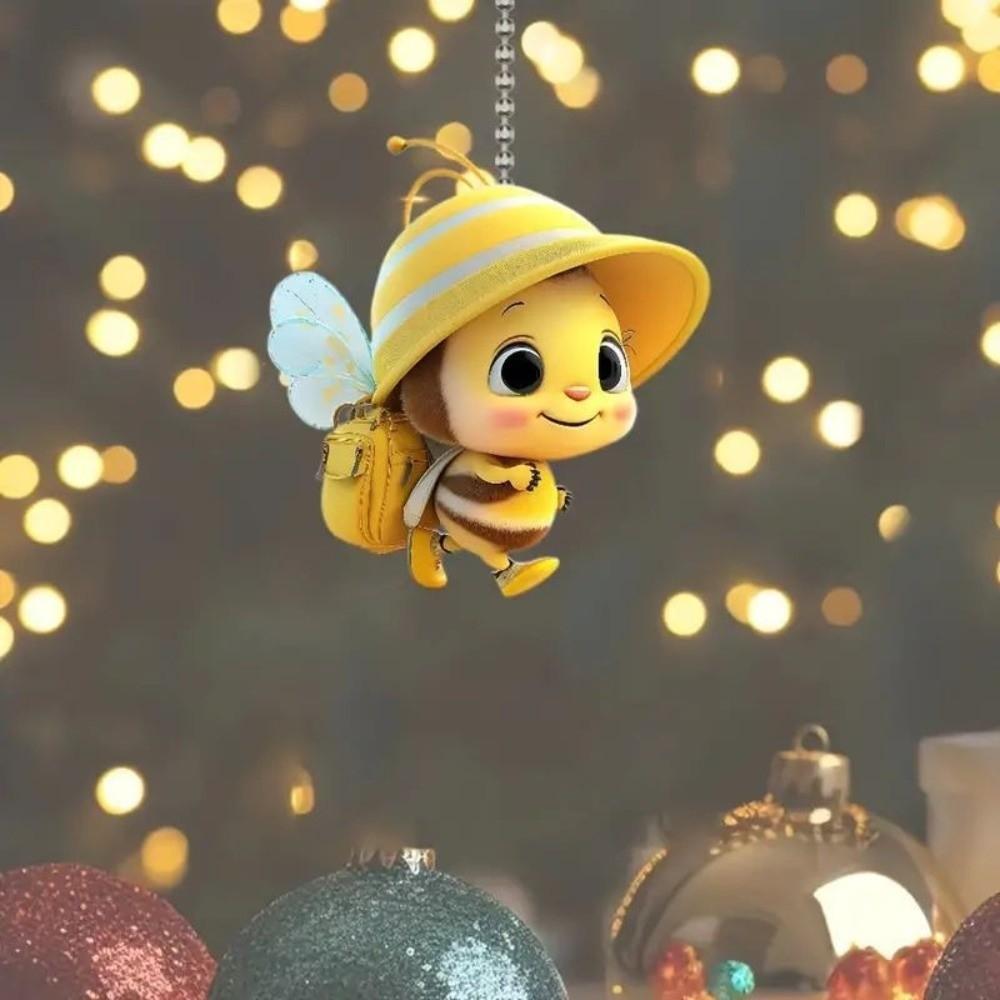 2D Flat Backpack Bee Pendant Cute Bee Xmas Tree Hanging Ornaments  Rearview Mirror Accessories