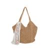 Solid Color Women Knitting Shoulder Bag Hollow Large Capacity Crochet Tote Bag Sundries Storage Bag Shopping Bag Woven Handbag