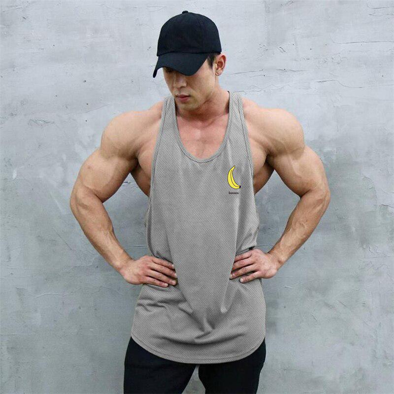Muscleguys Banana Printed Mens Mesh Yback Training Wear Tank Tops Vneck Sports Causal Fashion Vest Singlets Gym Sleeveless Top Men