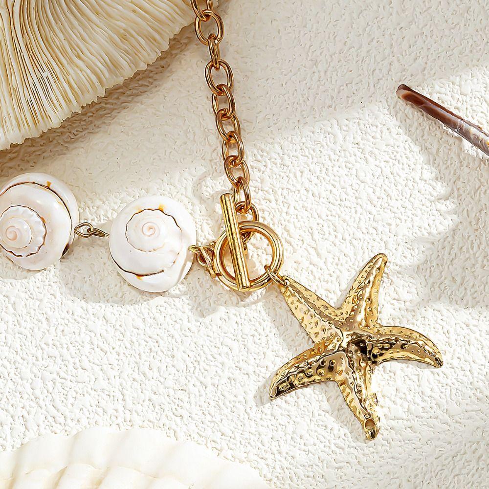 Bohemian Starfish Beaded Necklace Sea Series Shell Beaded Chain  Women