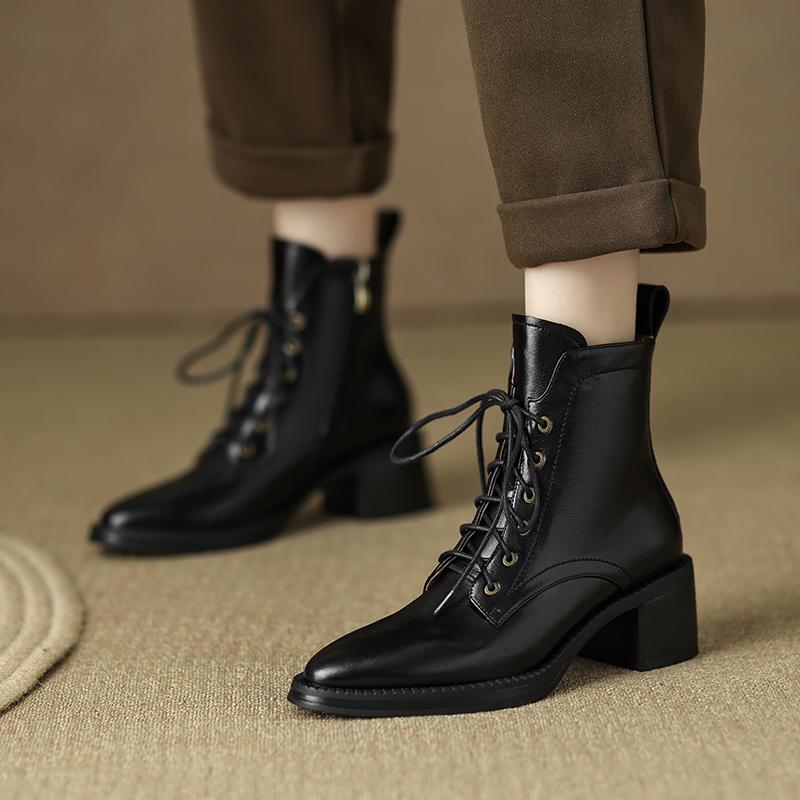 Dámské kotníkové boty Štípaná hovězí kůže Vysoké podpatky Zip Šněrování Černá Hnědá Gotické Elegantní Dámské kotníkové boty Vysoká kvalita Ručně vyráběné boty