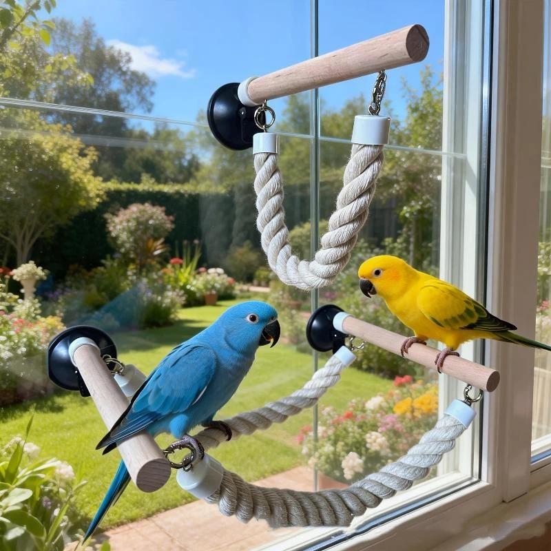Climbing Parrot Perch Set For Birds Suction Cup Swing Toy Non-Slip And Bite Resistant