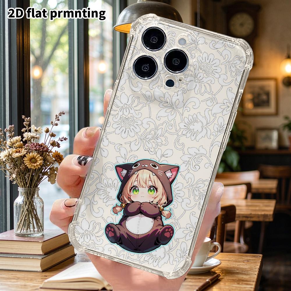 Phone Case: 2D flat suitable for iPhone 18 17 16 15 14 13 Pro, transparent four corner protective case, black cat all in one, Christmas and Halloween