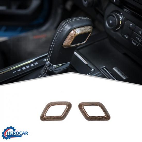

2X Gear Shifter Head Cover Frame Trim Ring for Ford F-150 2015- Wood Grain