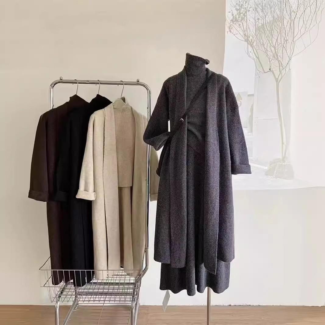 

Жіночі набори з трьох предметів, довгий светр, жилет, джемпер, плетений, весна, осінь, зима, в’язаний гачком кардиган Y2k, спідниця з високою талією One Size сірий