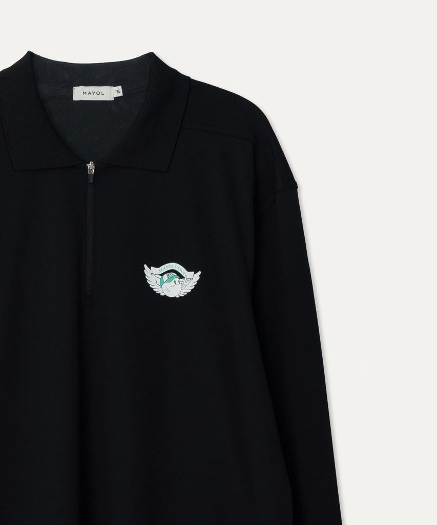 MAYOL Half-Zip Long-Sleeve Polo Shirt_Black